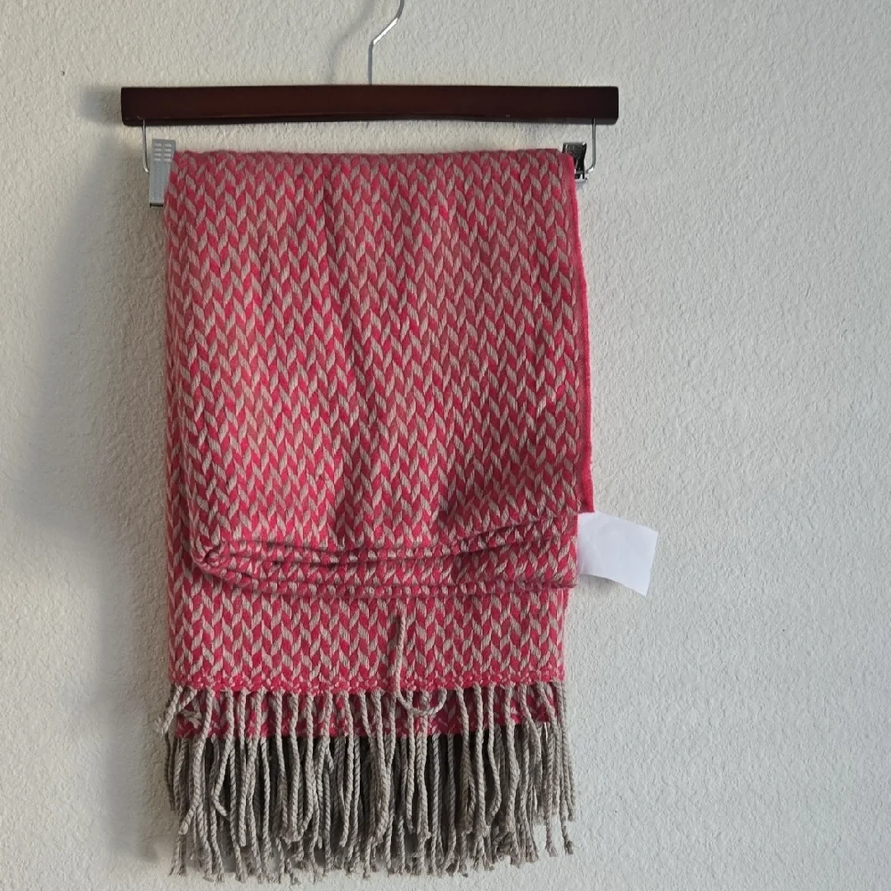 West Elm Pink and Gray Woven Fringe Throw Blanket 44